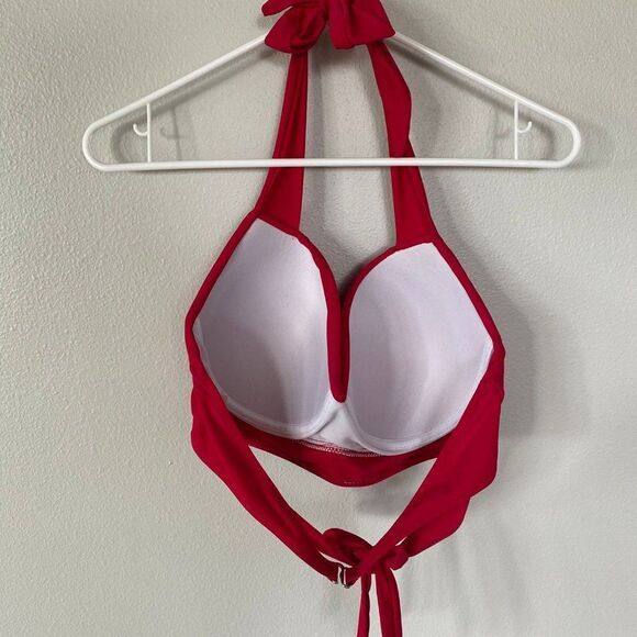 Sexy Red Lightly Padded Halter Swim Suit Top, Size XXL - Picture 4 of 11